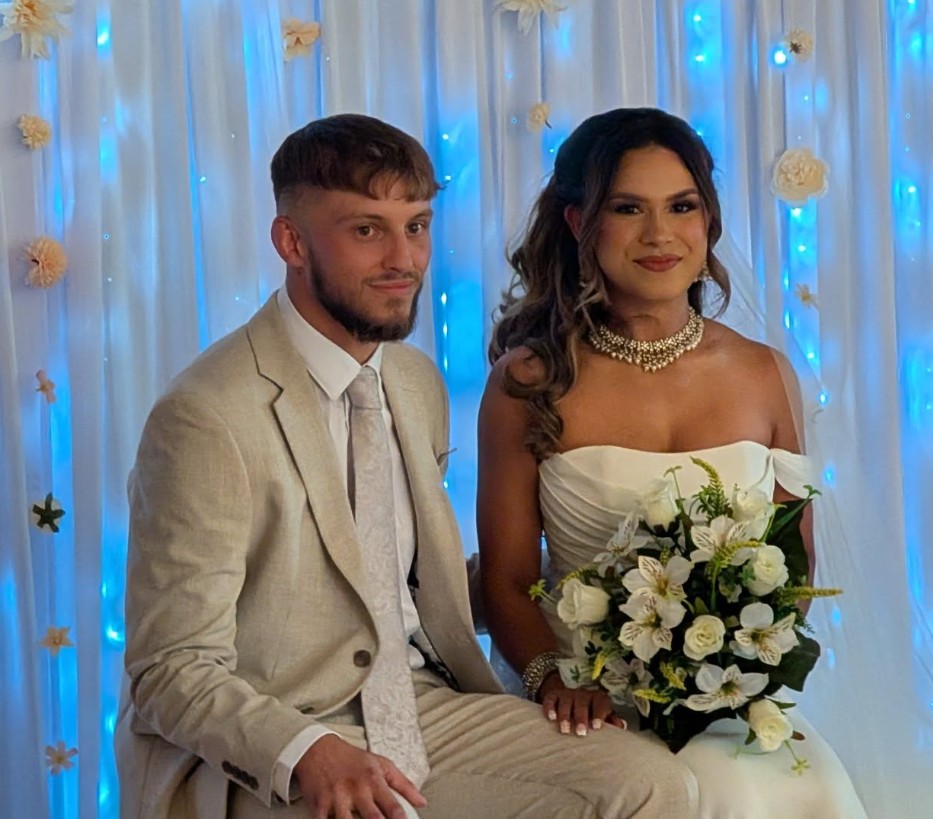 Bride and groom enjoying their wedding reception
